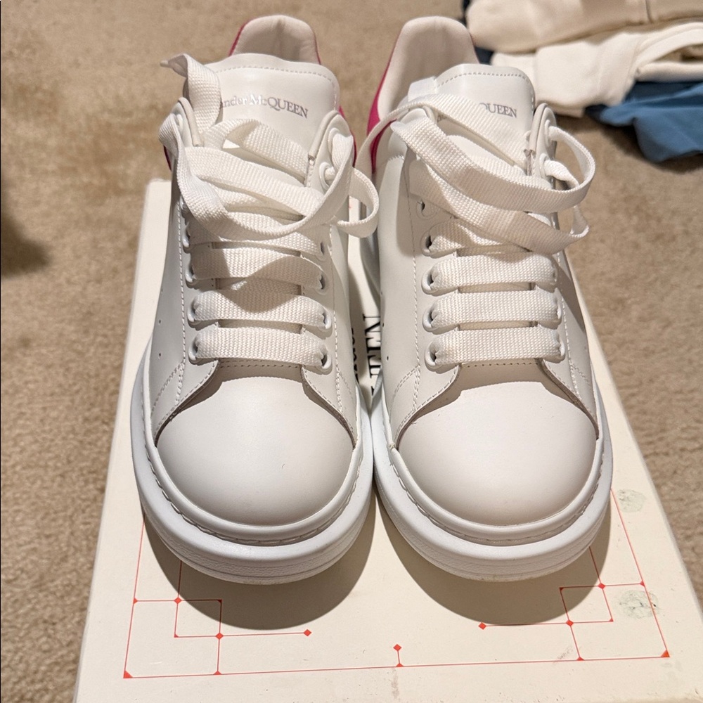 Alexander McQueen White Leather Sneakers with Pink Heel